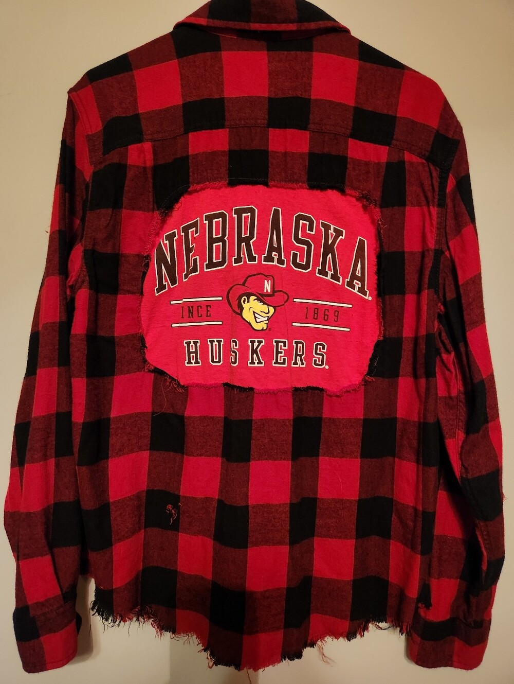 Upcycled Nebraska Husker Flannel